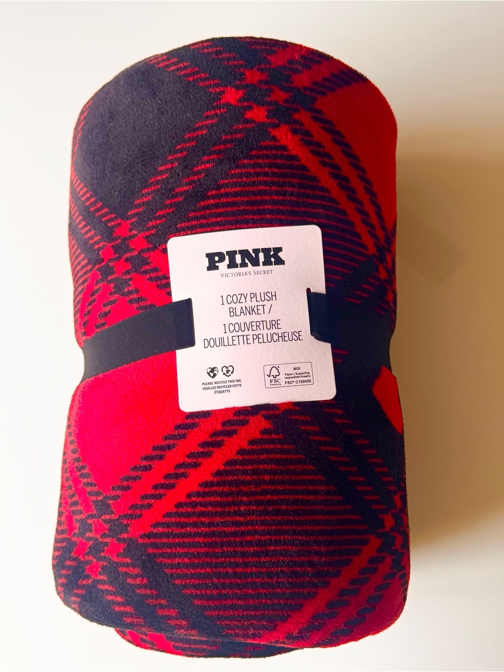 ♥️ PINK Victoria's Secret Red & Black Plaid Cozy Plush Blanket